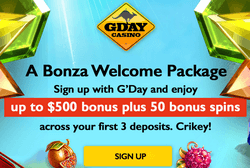 Gday Casino welcome sign-up bonus spins