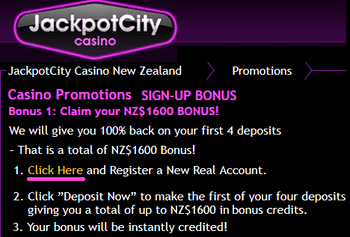 Jackpot City Casino New Zealand sign-up bonus
